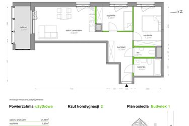 Rzut - Mieszkanie na sprzedaż 3 pokoje o powierzchni 59,52 m² - numer SV/39 w Sikorskiego Vita