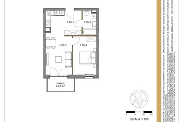 Rzut - Mieszkanie na sprzedaż 2 pokoje o powierzchni 42,08 m² - numer 55 w Osiedle Sfera etap II