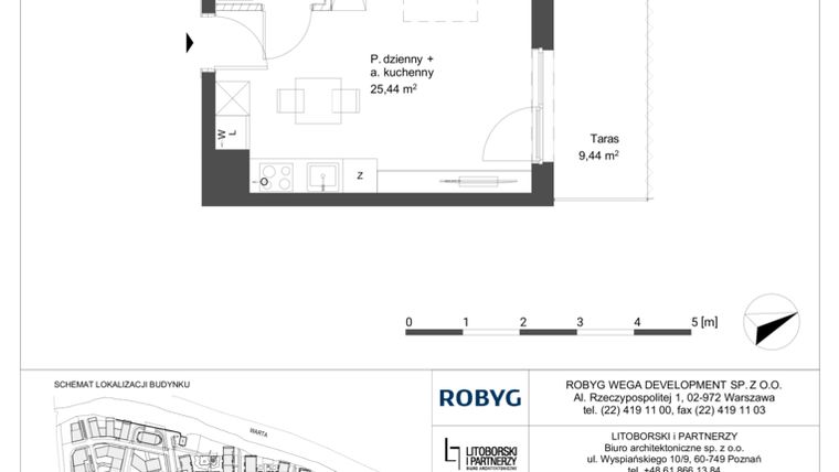 Rzut - Mieszkanie na sprzedaż 1 pokój o powierzchni 29,44 m² - numer 0M17 w Elektrovnia Garbary