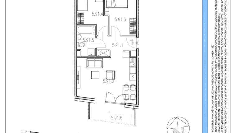 Rzut - Mieszkanie na sprzedaż 3 pokoje o powierzchni 50,04 m² - numer M91 w Osiedle Piltza etap X