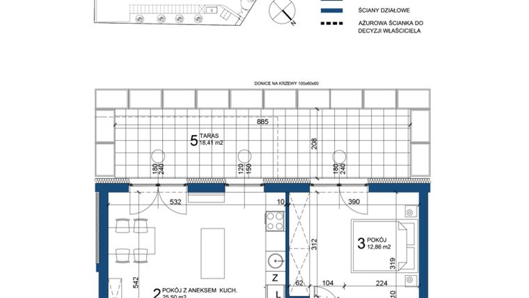 Rzut - Mieszkanie na sprzedaż 2 pokoje o powierzchni 49 m² - numer 83 w Bursztynowy Dom
