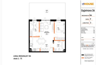 Rzut - Mieszkanie na sprzedaż 3 pokoje o powierzchni 54,1 m² - numer 4 w Osiedle StaLove etap II