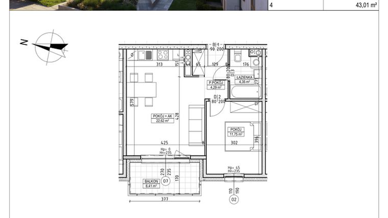 Rzut - Mieszkanie na sprzedaż 2 pokoje o powierzchni 43,01 m² - numer M.B8.01.10 w Osiedle Harmonia bud. B8