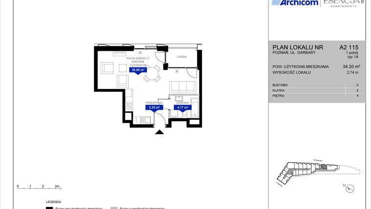 Rzut - Mieszkanie na sprzedaż 1 pokój o powierzchni 34,2 m² - numer A2.115 w Apartamenty Esencja II
