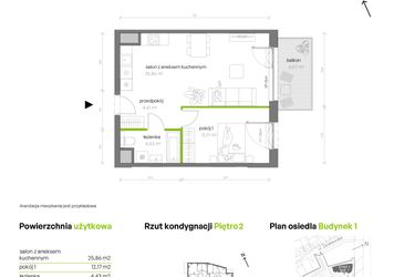 Rzut - Mieszkanie na sprzedaż 2 pokoje o powierzchni 47,07 m² - numer 1.02.M26 w Morska Vita