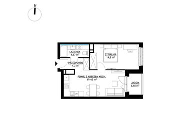 Rzut - Mieszkanie na sprzedaż 2 pokoje o powierzchni 43,32 m² - numer A26 w FUTURO