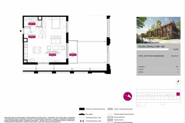 Rzut - Mieszkanie na sprzedaż 1 pokój o powierzchni 53,88 m² - numer G1.108 w Fuzja Mieszkania Loftowe