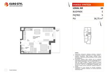 Rzut - Mieszkanie na sprzedaż 2 pokoje o powierzchni 36,75 m² - numer E.64 w Osiedle Synteza etap IV