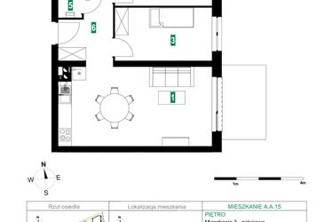 Rzut - Mieszkanie na sprzedaż 3 pokoje o powierzchni 60,06 m² - numer A.A.15 w Park Śliwowa