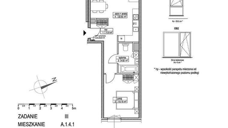 Rzut - Mieszkanie na sprzedaż 2 pokoje o powierzchni 47,79 m² - numer A.1.4.1 w Atut III