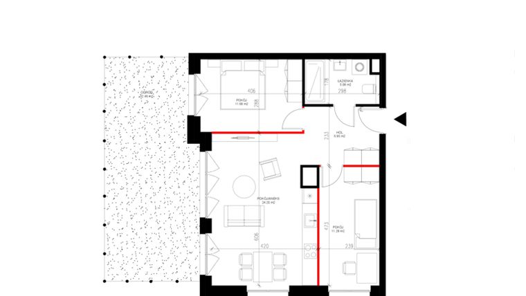 Rzut - Mieszkanie na sprzedaż 3 pokoje o powierzchni 59,19 m² - numer E.0.2 w INSPIRE ETAP IV – bud. E