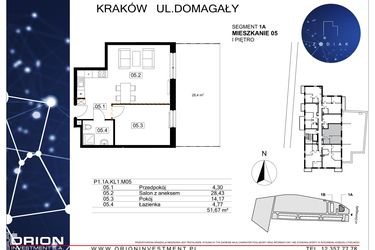 Rzut - Mieszkanie na sprzedaż 2 pokoje o powierzchni 51,67 m² - numer 39/5 w Zodiak