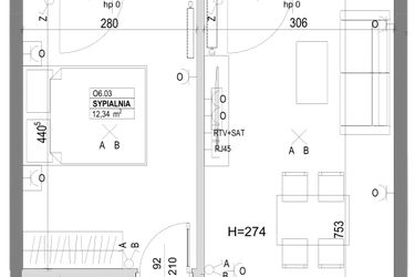 Rzut - Mieszkanie na sprzedaż 2 pokoje o powierzchni 44,47 m² - numer O6 w Miasto Ogród 6 - OSLO i SZTOKHOLM
