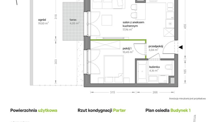 Rzut - Mieszkanie na sprzedaż 2 pokoje o powierzchni 35,61 m² - numer B1/A/07 w Ceglana Park