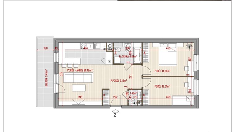Rzut - Mieszkanie na sprzedaż 3 pokoje o powierzchni 67,81 m² - numer B2.2 w HUZAR B2