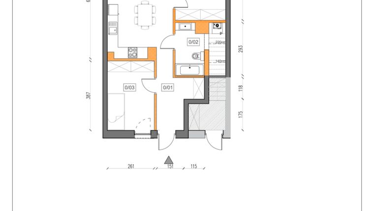 Rzut - Mieszkanie na sprzedaż 3 pokoje o powierzchni 60 m² - numer 3 w Małe Wilczyce etap 9