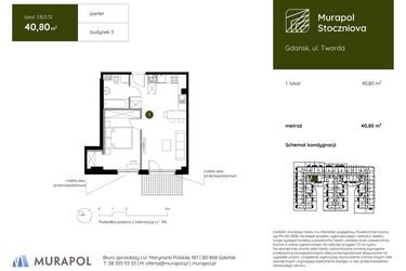 Rzut - Mieszkanie na sprzedaż 1 pokój o powierzchni 40,8 m² - numer 3.B.0.12 w Murapol Stoczniova