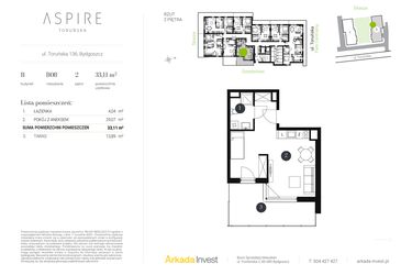Rzut - Mieszkanie na sprzedaż 1 pokój o powierzchni 33,29 m² - numer B.8 w Aspire