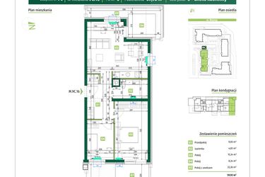 Rzut - Mieszkanie na sprzedaż 3 pokoje o powierzchni 59,92 m² - numer 9C.16 w Zielona Przystań etap II