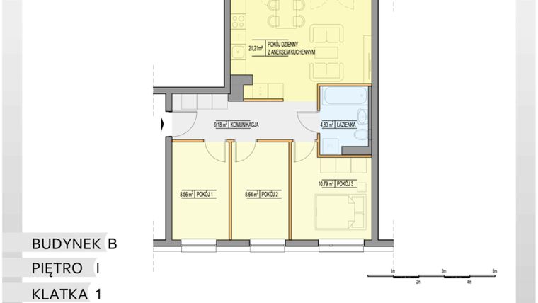Rzut - Mieszkanie na sprzedaż 4 pokoje o powierzchni 63,11 m² - numer B-1M6 w Nowy Oporów