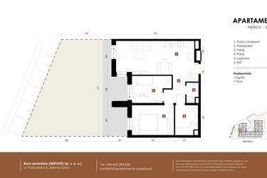 Rzut - Mieszkanie na sprzedaż 3 pokoje o powierzchni 55,84 m² - numer A 0.04 w Apartamenty Sudetia