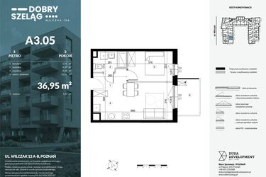 Rzut - Mieszkanie na sprzedaż 2 pokoje o powierzchni 36,95 m² - numer A3.05 w Dobry Szeląg