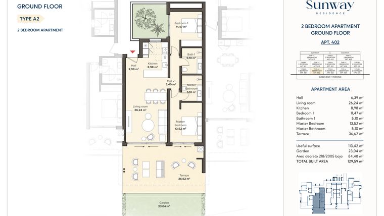 Rzut - Mieszkanie na sprzedaż 2 pokoje o powierzchni 113,42 m² - numer 402 w Sunway