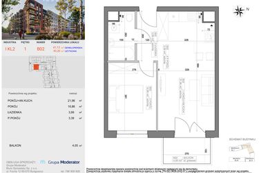 Rzut - Mieszkanie na sprzedaż 2 pokoje o powierzchni 40,2 m² - numer I-B2 w Industria etap I-B