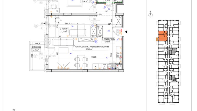 Rzut - Mieszkanie na sprzedaż 3 pokoje o powierzchni 64,24 m² - numer BUF_I_B_B1.3.M7 w Buforowa 89