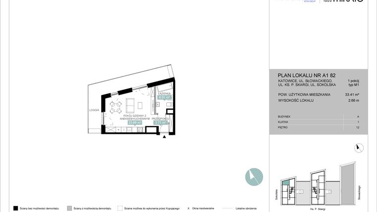 Rzut - Mieszkanie na sprzedaż 1 pokój o powierzchni 33,41 m² - numer A1 82 w Mikato