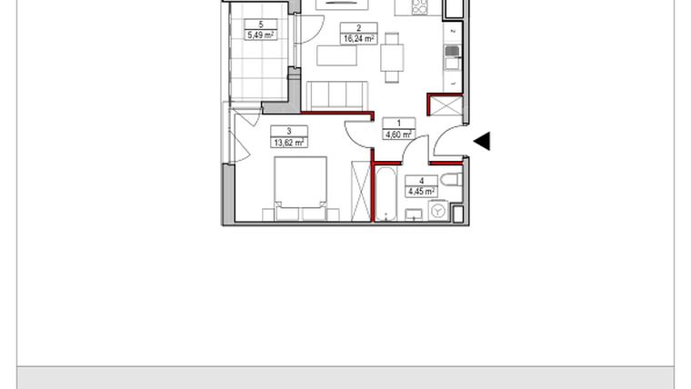 Rzut - Mieszkanie na sprzedaż 2 pokoje o powierzchni 38,91 m² - numer D1.1.1.3 w Nowy Targówek VI