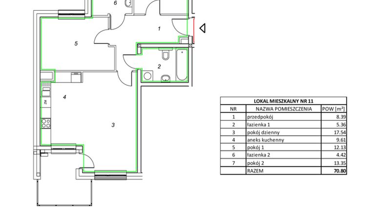 Rzut - Mieszkanie na sprzedaż 3 pokoje o powierzchni 70,76 m² - numer 11 w Nowa Pszczelna