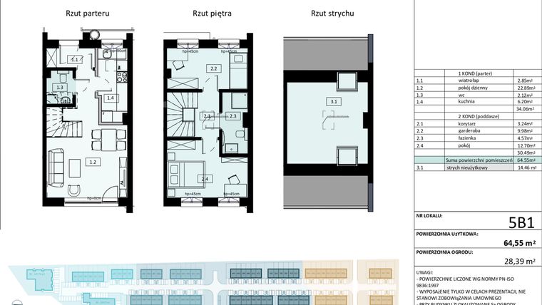 Rzut - Mieszkanie na sprzedaż 3 pokoje o powierzchni 64,55 m² - numer 5.B1 w Osiedle Primo