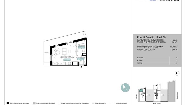 Rzut - Mieszkanie na sprzedaż 1 pokój o powierzchni 33,4 m² - numer A1 89 w Mikato