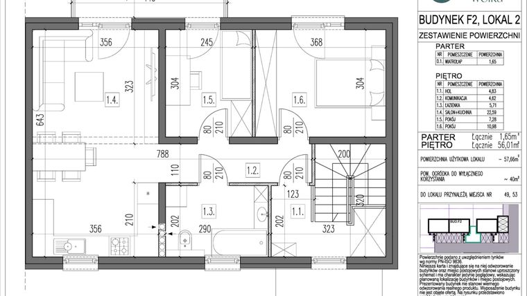 Rzut - Mieszkanie na sprzedaż 3 pokoje o powierzchni 57,66 m² - numer F2.2 w Spokojna Wólka etap V