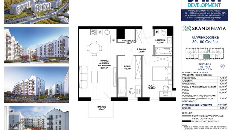 Rzut - Mieszkanie na sprzedaż 3 pokoje o powierzchni 63,81 m² - numer C.3.34 w Skandinavia