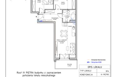 Rzut - Mieszkanie na sprzedaż 3 pokoje o powierzchni 61,64 m² - numer 42 w Harmonia bud. M3