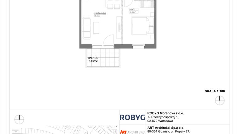 Rzut - Mieszkanie na sprzedaż 1 pokój o powierzchni 33,87 m² - numer 3.10.1M07 w Szumilas etap III