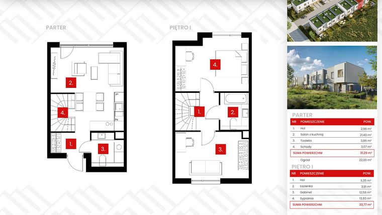 Rzut - Dom na sprzedaż 3 pokoje o powierzchni 65,06 m² - numer 10_2 w Osiedle Zakątek Nadrzeczna