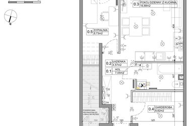 Rzut - Mieszkanie na sprzedaż 3 pokoje o powierzchni 48,03 m² - numer 83 w Manufaktura Marki 2 etap IV