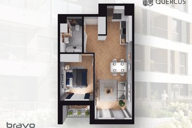 Rzut - Mieszkanie na sprzedaż 2 pokoje o powierzchni 43,17 m² - numer B2.27 w Quercus