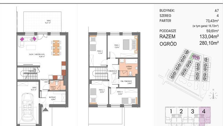 Rzut - Dom na sprzedaż 5 pokoi o powierzchni 133,04 m² - numer A7/4 w ATOM Park