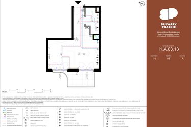 Rzut - Mieszkanie na sprzedaż 1 pokój o powierzchni 31,13 m² - numer I1.A.03.13 w Bulwary Praskie etap I i J