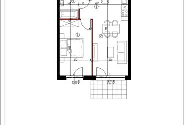 Rzut - Mieszkanie na sprzedaż 2 pokoje o powierzchni 40,27 m² - numer 54 w Andersa 3