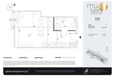 Rzut - Mieszkanie na sprzedaż 1 pokój o powierzchni 32,19 m² - numer 224 w Museo