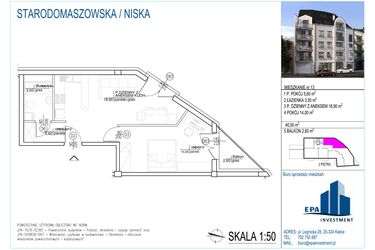 Rzut - Mieszkanie na sprzedaż 2 pokoje o powierzchni 40 m² - numer 13 w Kamienica przy ul. Starodomaszowskiej