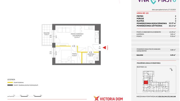 Rzut - Mieszkanie na sprzedaż 2 pokoje o powierzchni 35,97 m² - numer 120 w Viva Piast 6