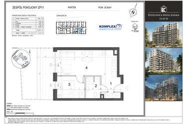 Rzut - Mieszkanie na sprzedaż 2 pokoje o powierzchni 35,9 m² - numer ZP11 w Dzielnica Kielczanka etap III