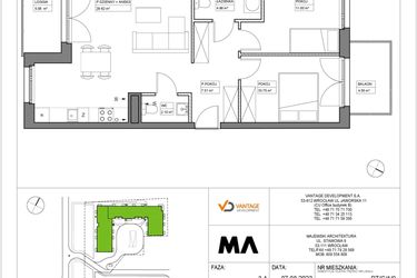 Rzut - Mieszkanie na sprzedaż 3 pokoje o powierzchni 65,84 m² - numer PT/C/1/9 w Przystanek Tarnogaj
