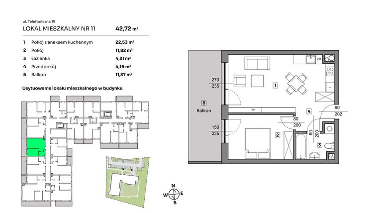 Rzut - Mieszkanie na sprzedaż 2 pokoje o powierzchni 42,72 m² - numer 11 w Nova Radiostacja